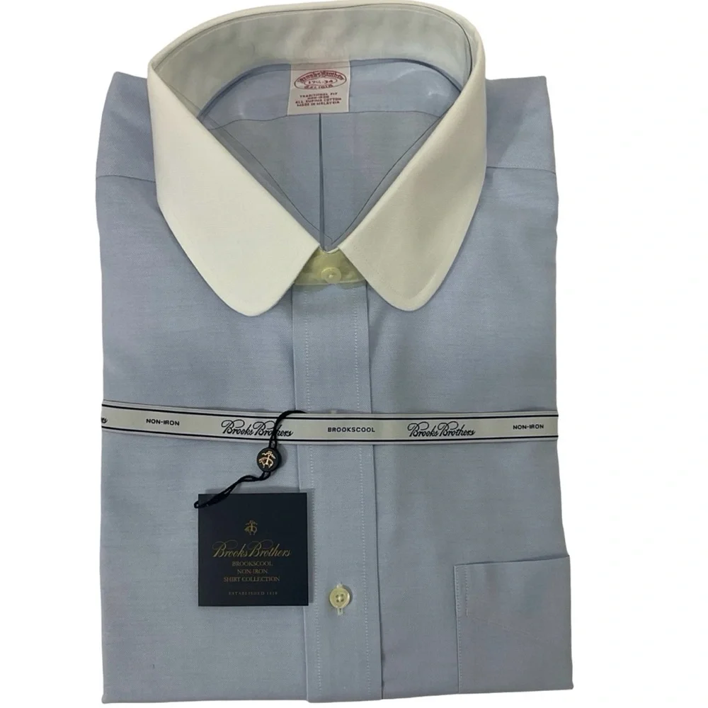 Vintage Brooks Brothers Men’s Blue Dress Shirt Size 17.5 34 New with Tags - Picture 1 of 6